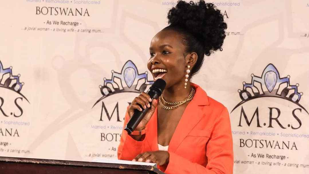 Self, delivering a motivational poem at Mrs Botswana 2023 Launch